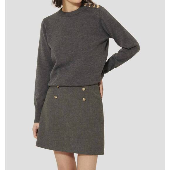 NEW TARA JARMON prunette pull on wool sweater in gris chine